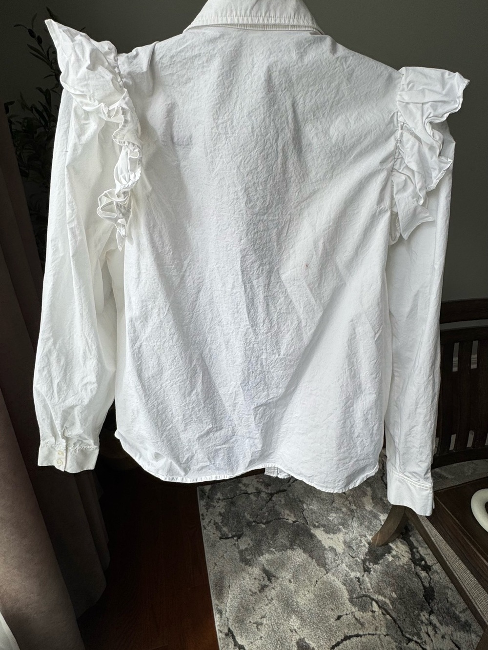 H&M 100% cotton White Ruffle-Detail Button Down Shirt - Picture 3 of 14